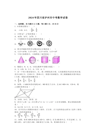 2024年中考数学试卷-z泸州