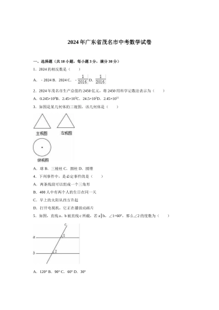 2024年中考数学试卷-z茂名