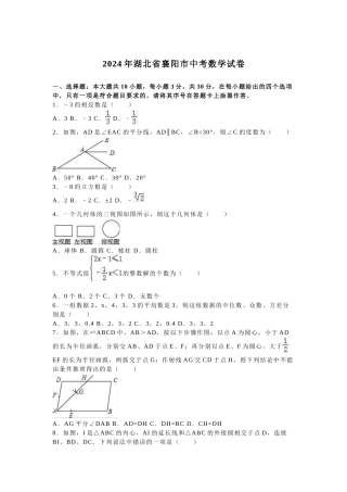 2024年中考数学试卷-z襄阳