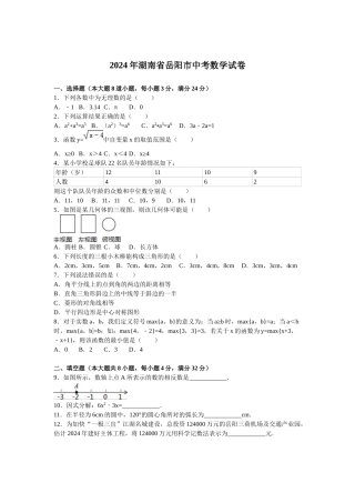 2024年中考数学试卷-岳阳