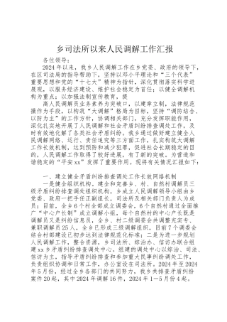 2024年乡司法所以来人民调解工作汇报-