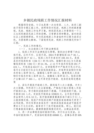 2024年乡镇民政残联工作情况汇报材料-