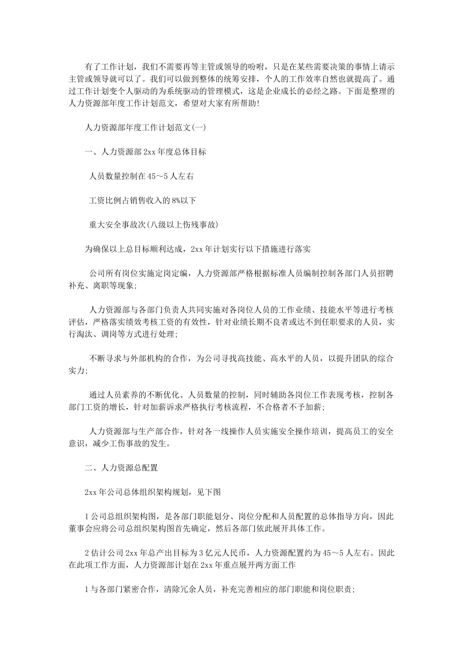 2024年人力资源部年度工作计划例文_第1页