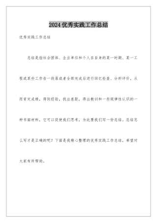 2024年优秀实践工作总结