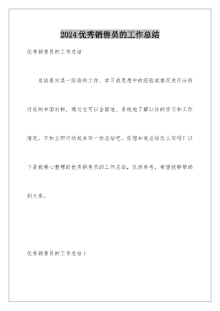 2024年优秀销售员的工作总结
