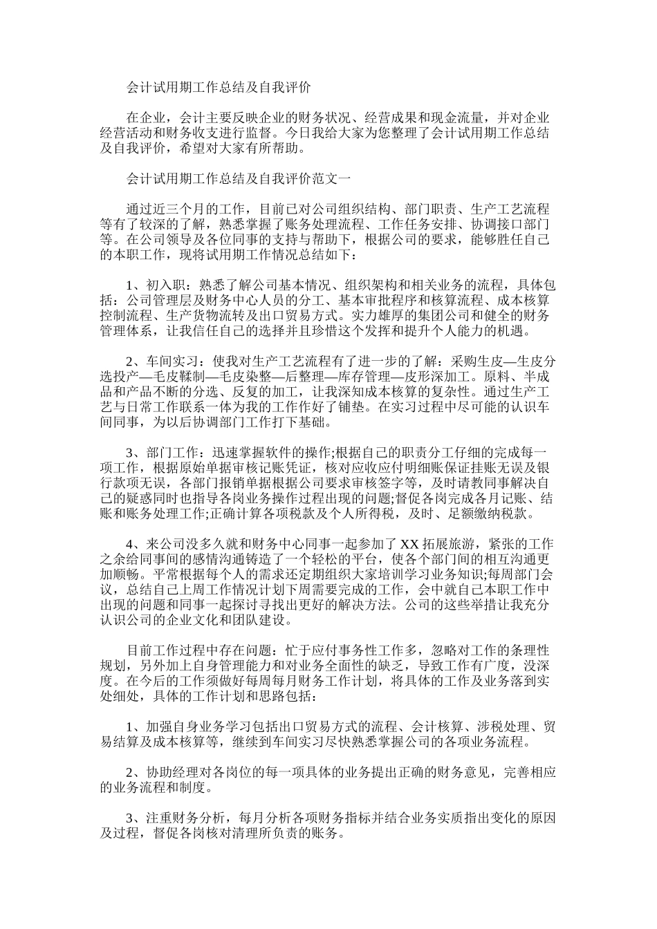 2024年会计试用期工作总结及自我评价_第1页