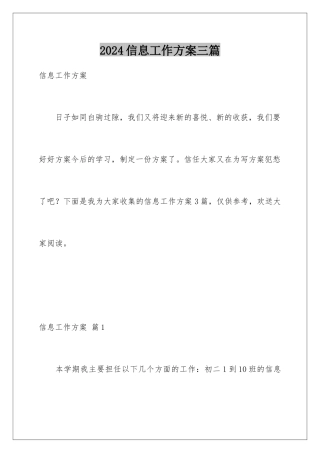 2024年信息工作计划三篇