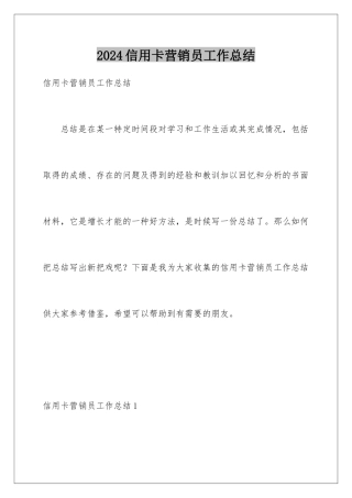 2024年信用卡营销员工作总结