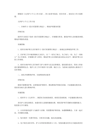 2024年儿科护士个人工作计划