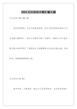 2024年元旦活动计划汇编九篇