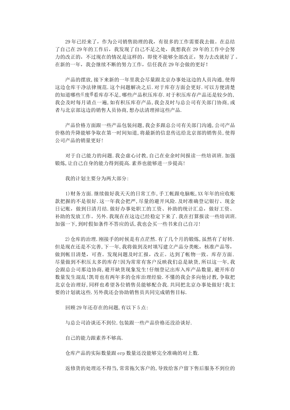 2024年公司销售助理工作计划-2_第1页