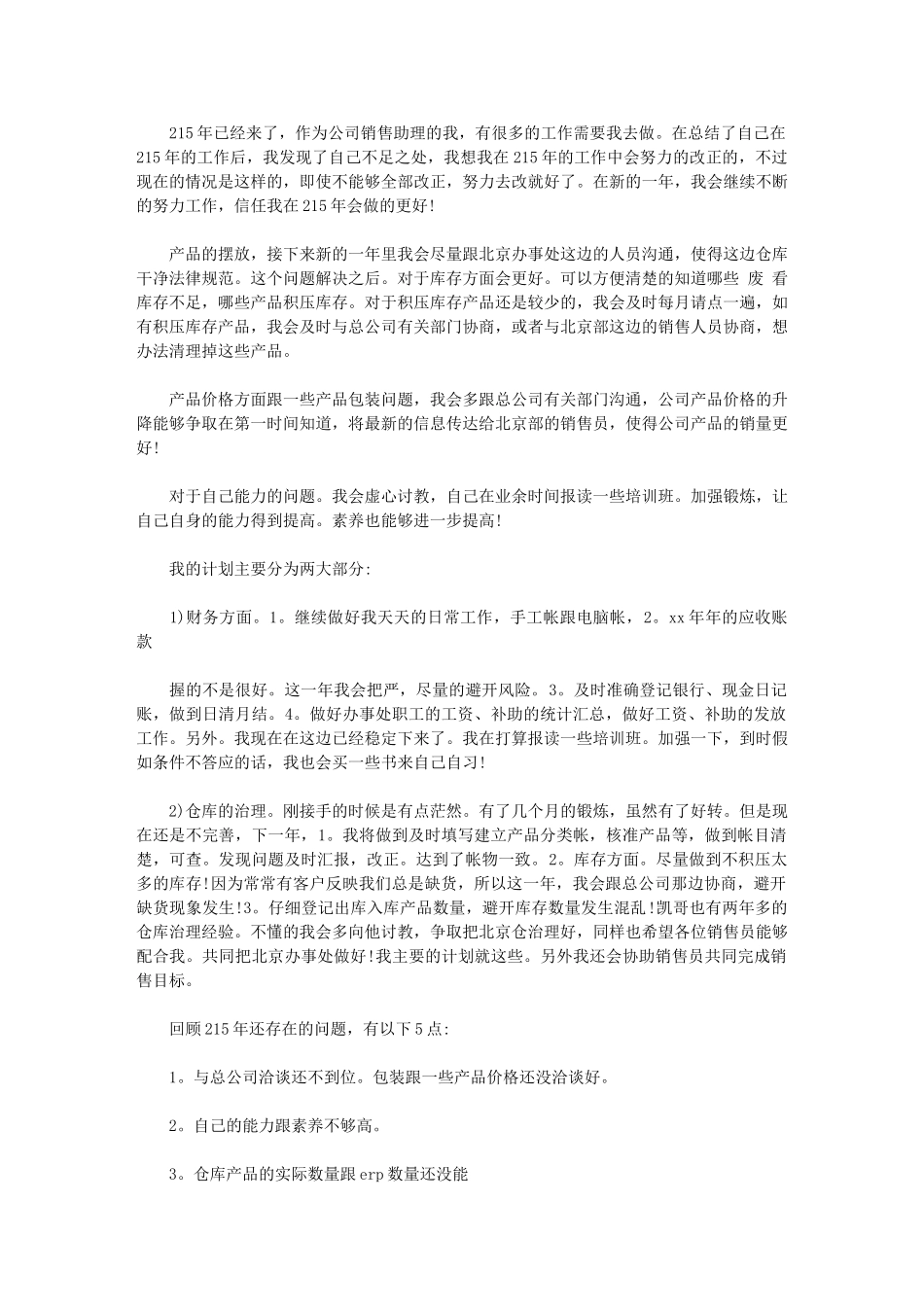 2024年公司销售助理工作计划格式_第1页