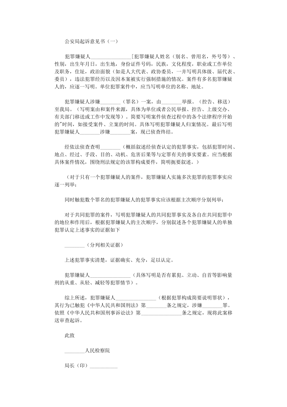 2024年公安局起诉意见书_第1页