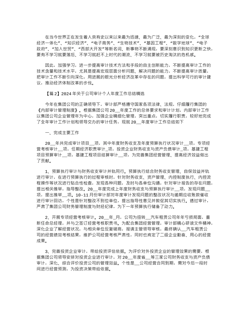 2024年关于公司审计个人年度工作总结精选_第2页