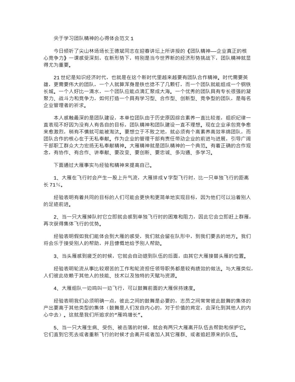 2024年关于学习团队精神的心得体会范文word版_第1页