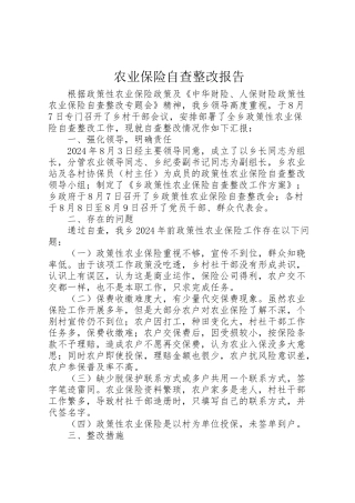 2024年农业保险自查整改报告-
