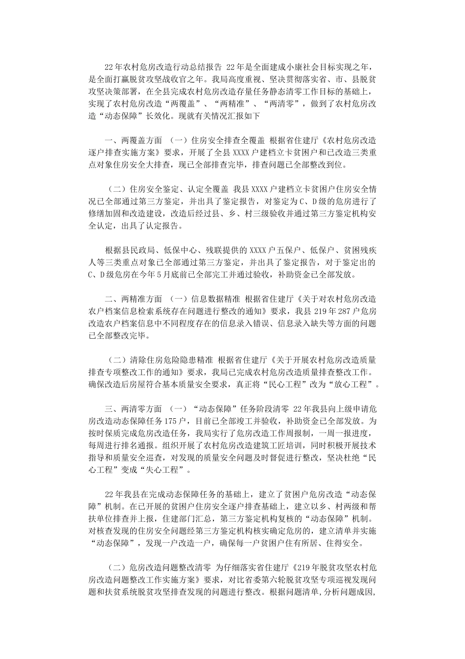 2024年农村危房改造行动总结报告_第1页