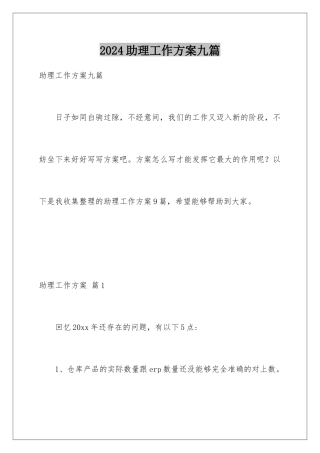 2024年助理工作计划九篇