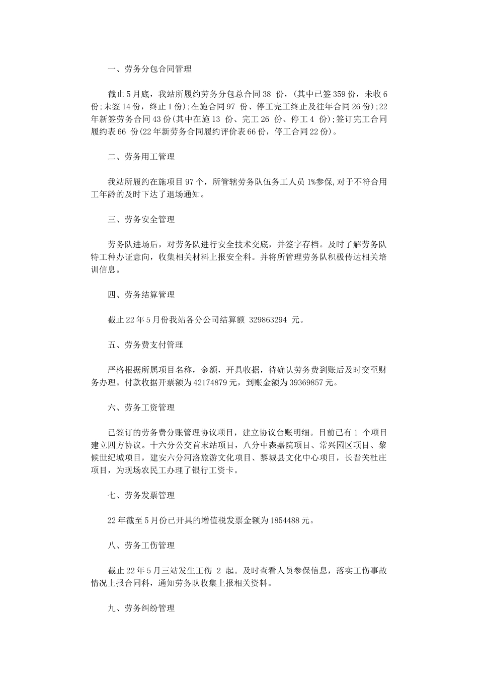 2024年劳务管理站年上半年工作总结范本_第1页
