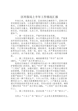 2024年区环保局上半年工作情况汇报-