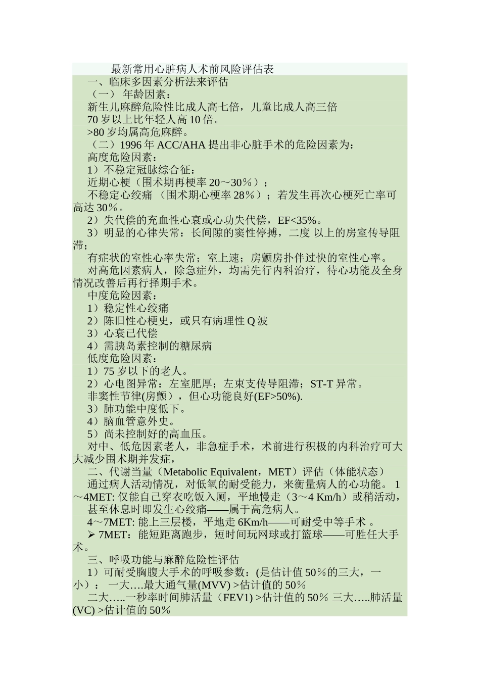 2024年医学专题—最新常用心脏病人术前风险评估表_第1页
