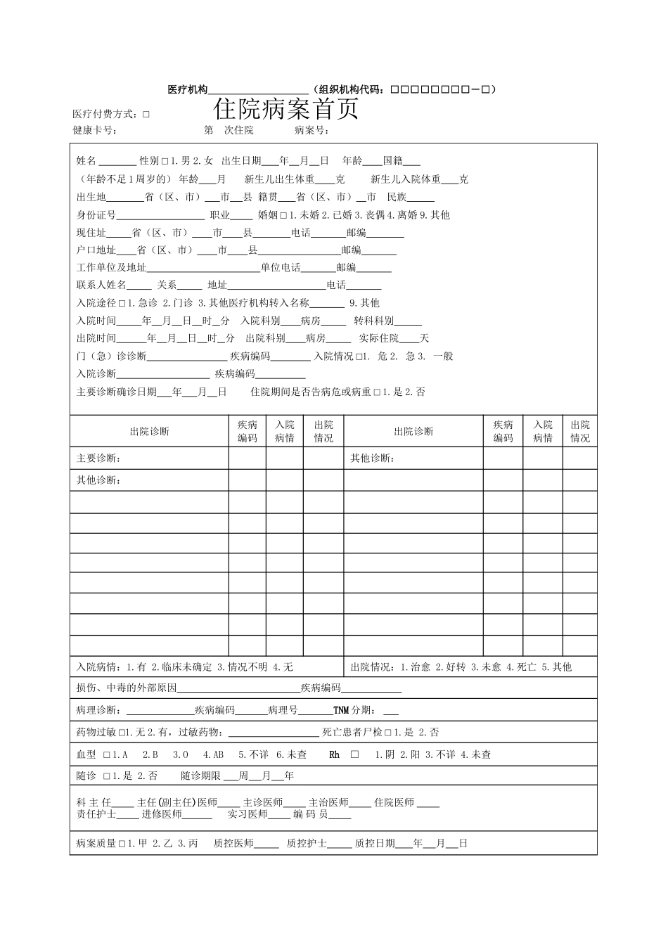 2024年医学专题—最新标准住院病案首页_第1页