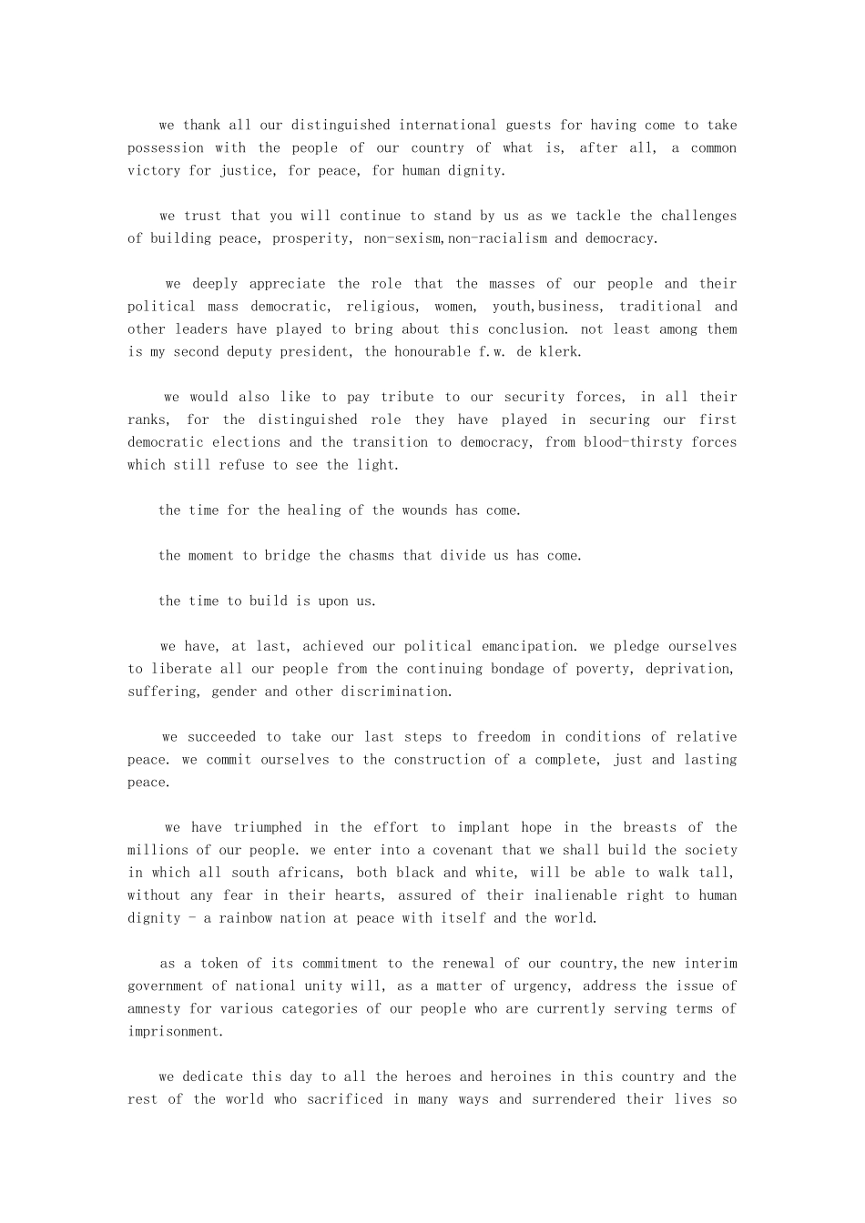 2024年南非总统曼德拉1994年就职演讲稿_第2页