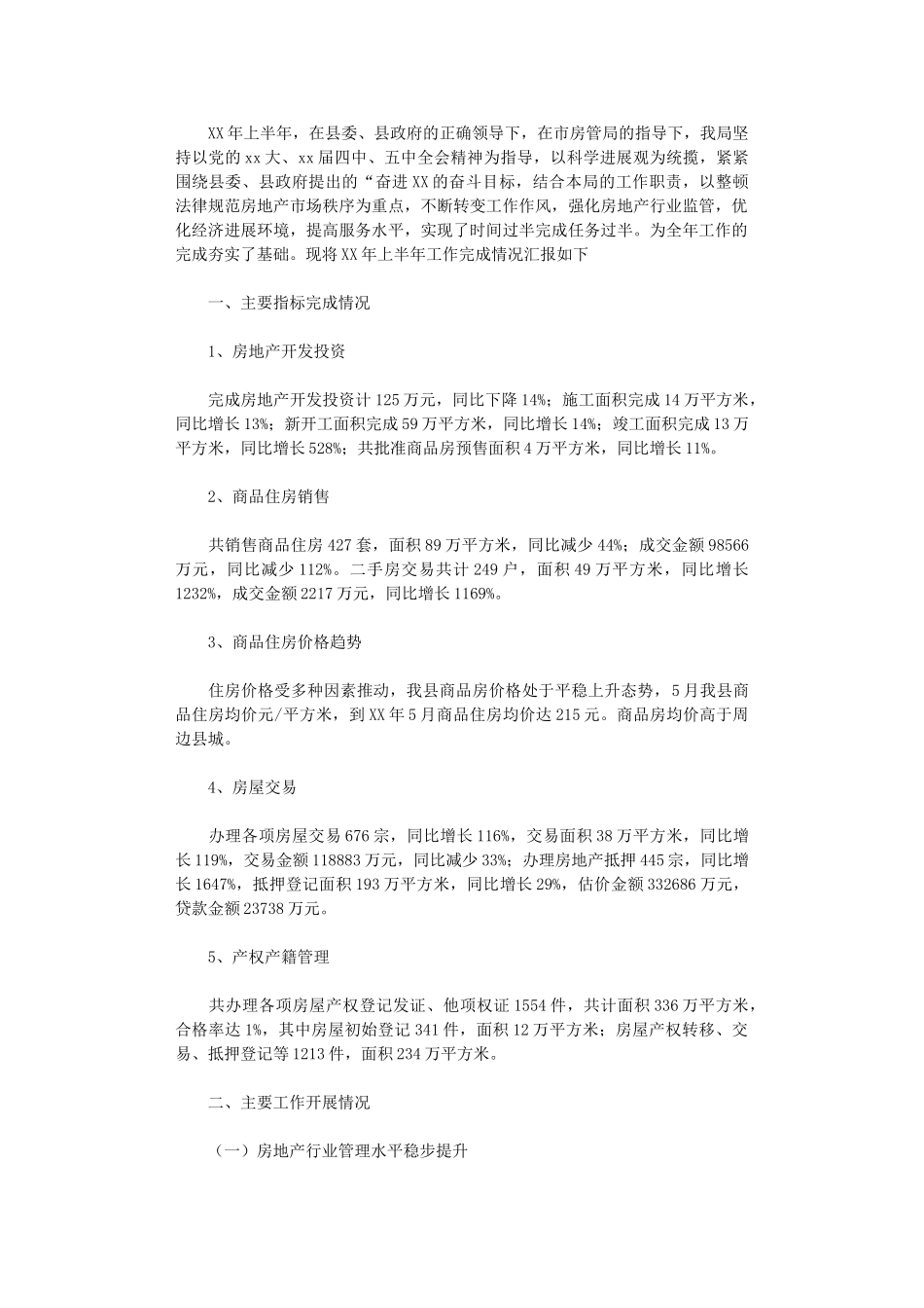 2024年县房地产管理局上半年工作总结_第1页