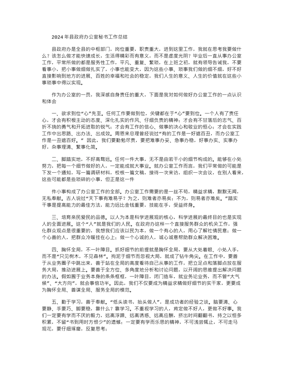 2024年县政府办公室秘书工作总结_第1页