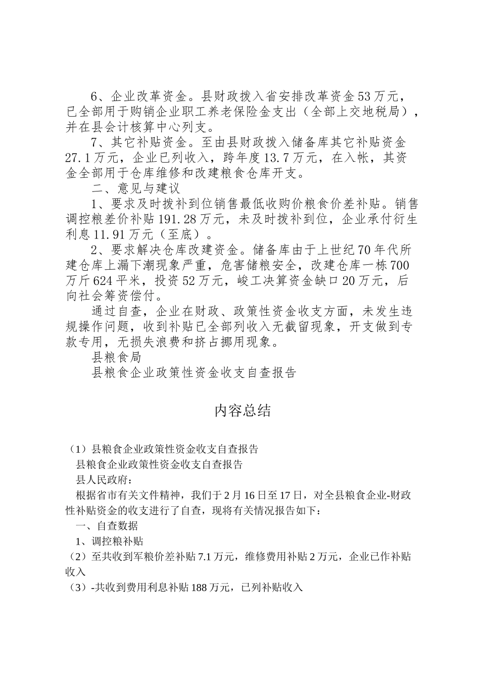 2024年县粮食企业政策性资金收支自查报告-_第2页