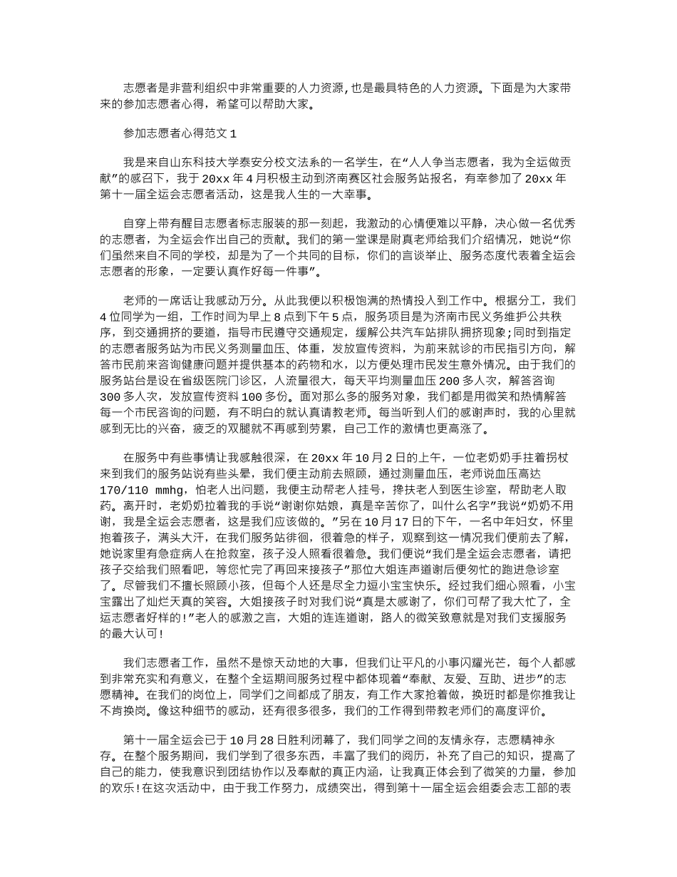 2024年参加志愿者心得3篇word版_第1页