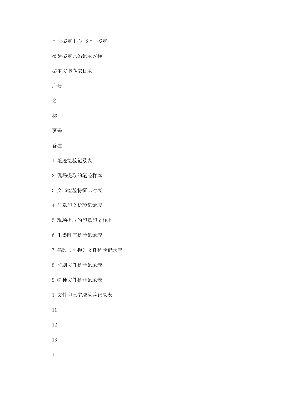 2024年司法鉴定中心文件鉴定检验鉴定原始记录式样_第1页