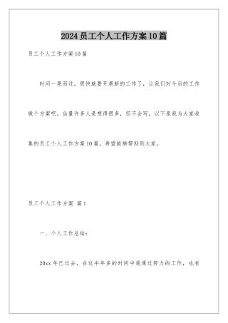 2024年员工个人工作计划10篇