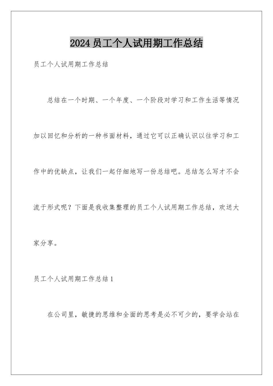 2024年员工个人试用期工作总结_第1页
