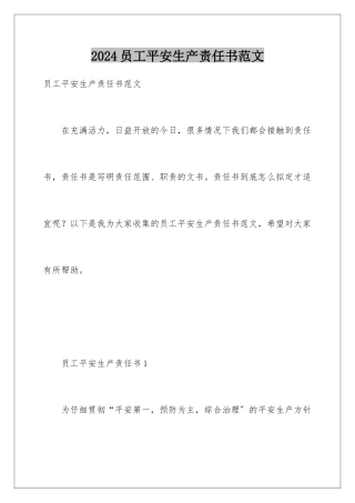 2024年员工安全生产责任书范文
