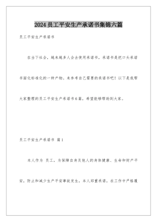 2024年员工安全生产承诺书集锦六篇