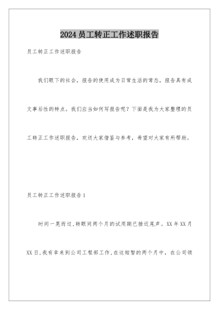 2024年员工转正工作述职报告