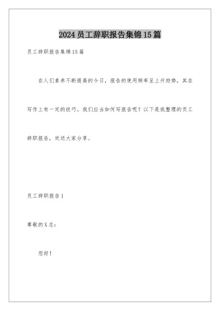 2024年员工辞职报告集锦15篇