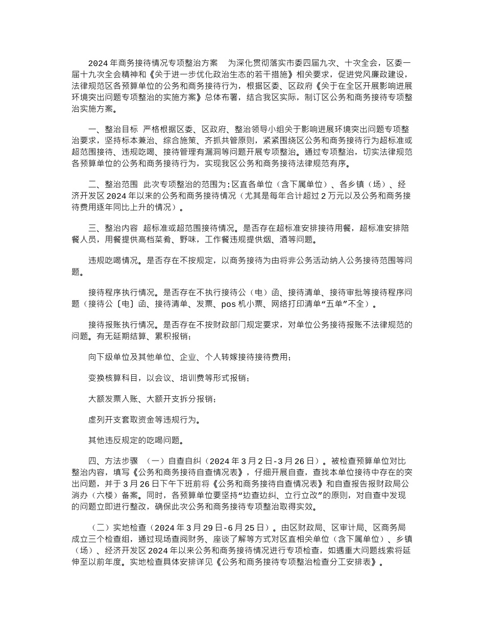 2024年商务接待情况专项整治方案_第1页