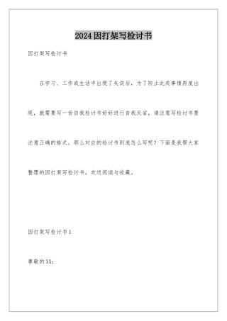 2024年因打架写检讨书