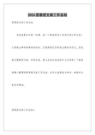 2024年团委团支部工作总结