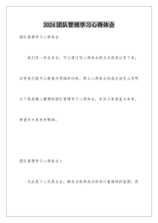 2024年团队管理学习心得体会