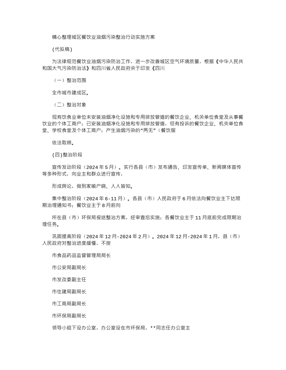 2024年城区餐饮业油烟污染整治行动实施办法_第1页