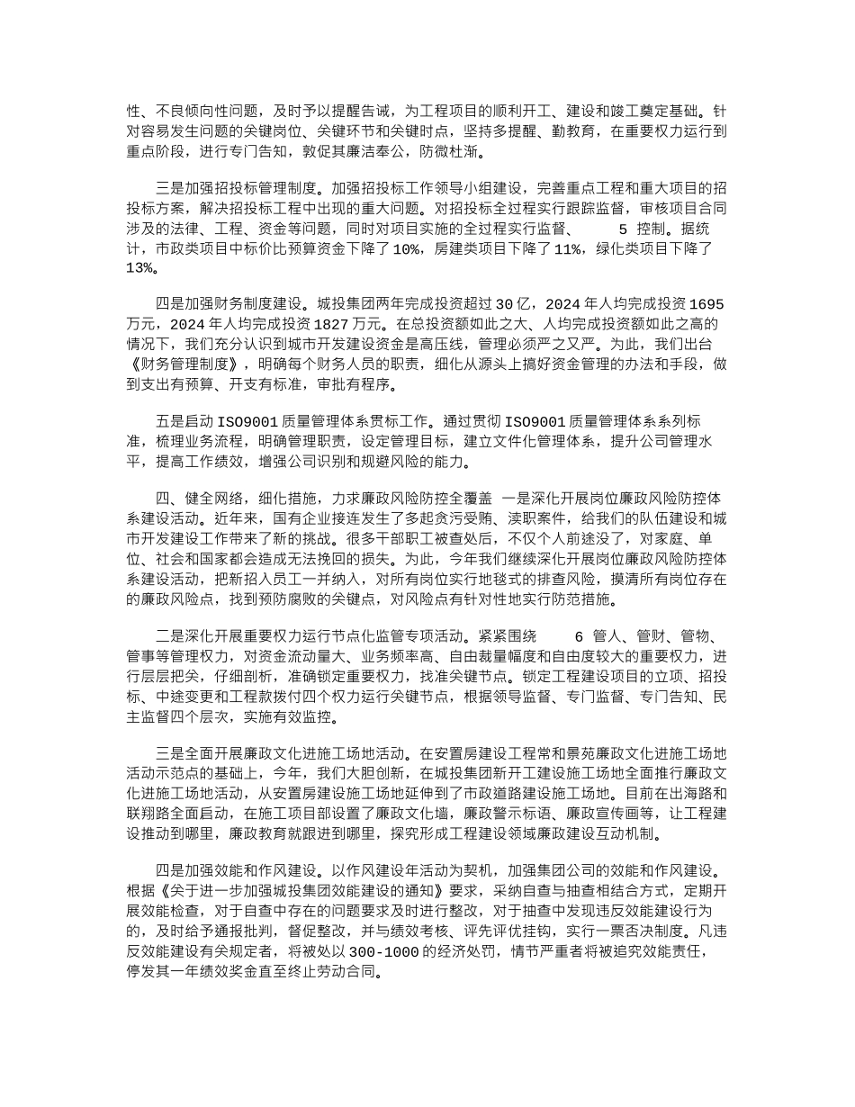 2024年城投公司融资部党风廉政工作总结_第3页