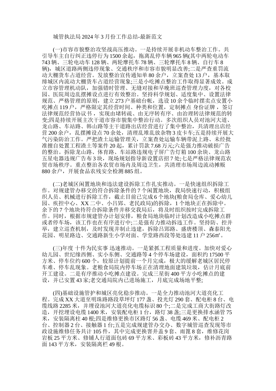 2024年城管执法局3月份工作总结-最新例文_第1页