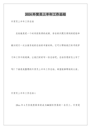 2024年外贸员上半年工作总结