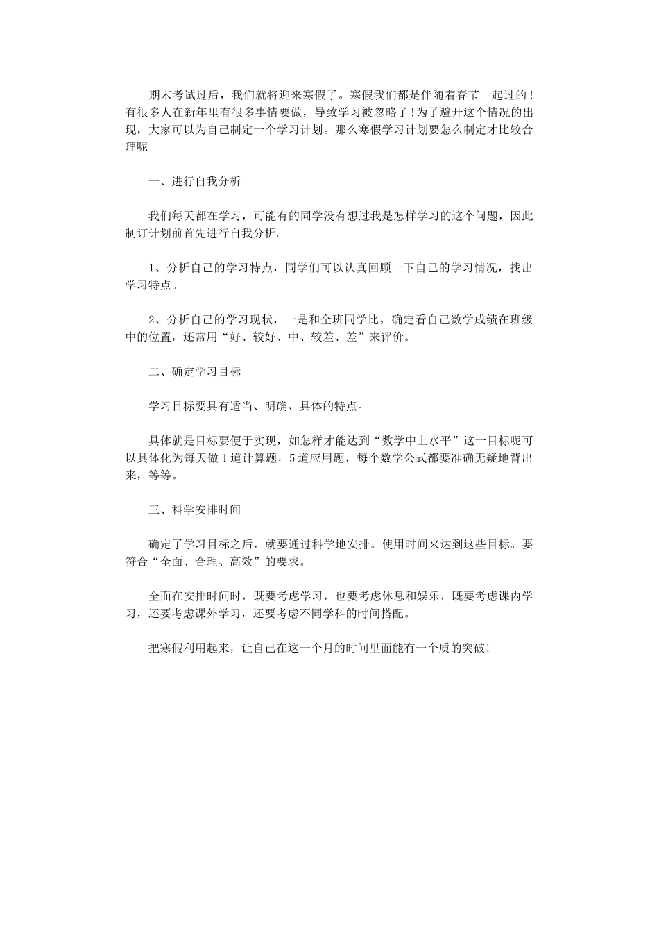 2024年如何给自己制定寒假学习计划_第1页