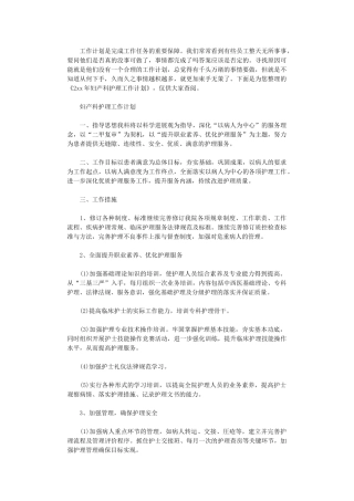 2024年妇产科护理工作计划精选