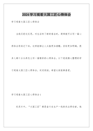 2024年学习观看大国工匠心得体会