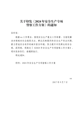 2024年安全生产专项督察工作方案